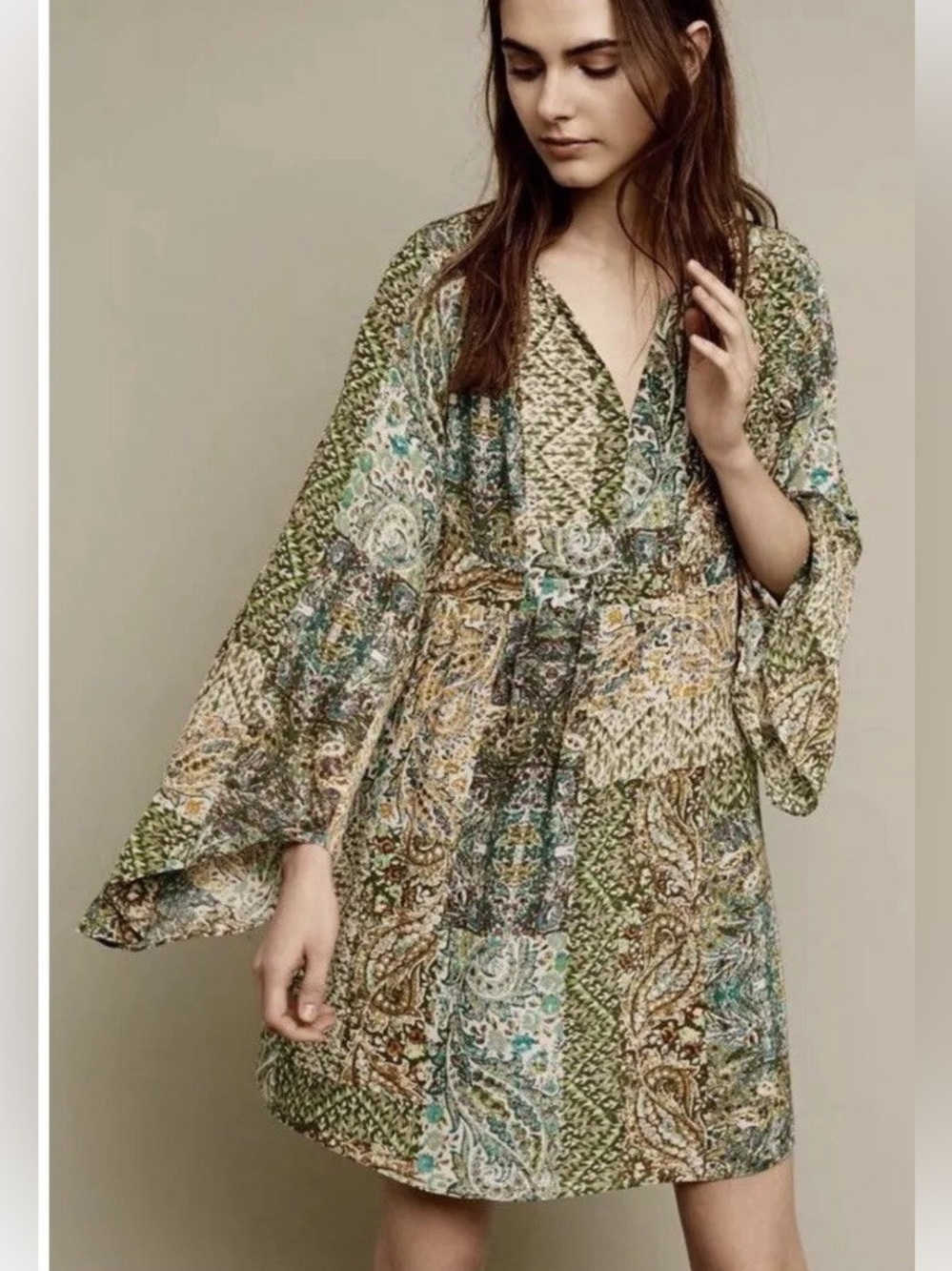 Anthropologie Green Paisley Patchwork Dress